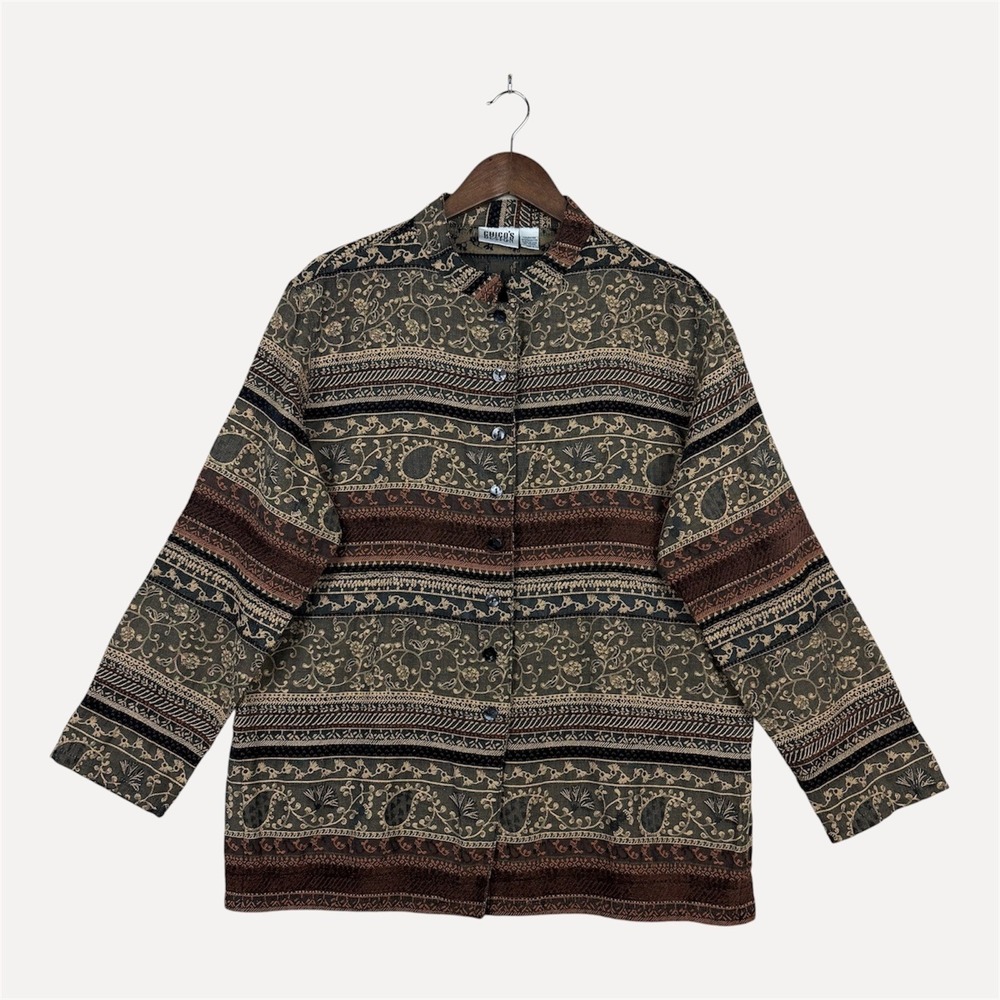 Chico's Design VTG Jacket Shirt Women XL Paisley Tapestry Brown Boho Retro